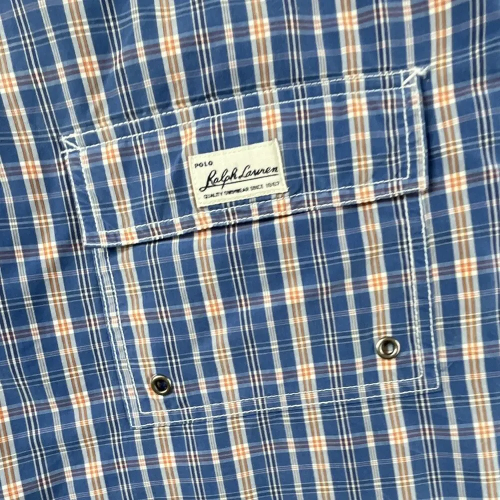 Polo Ralph Lauren Plaid Swim Trunks Blue Orange White Men's Size L Mesh Lined